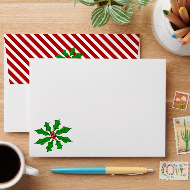 Candy Cane Basics Red & White Stripes & Holly  Envelope (Desk)