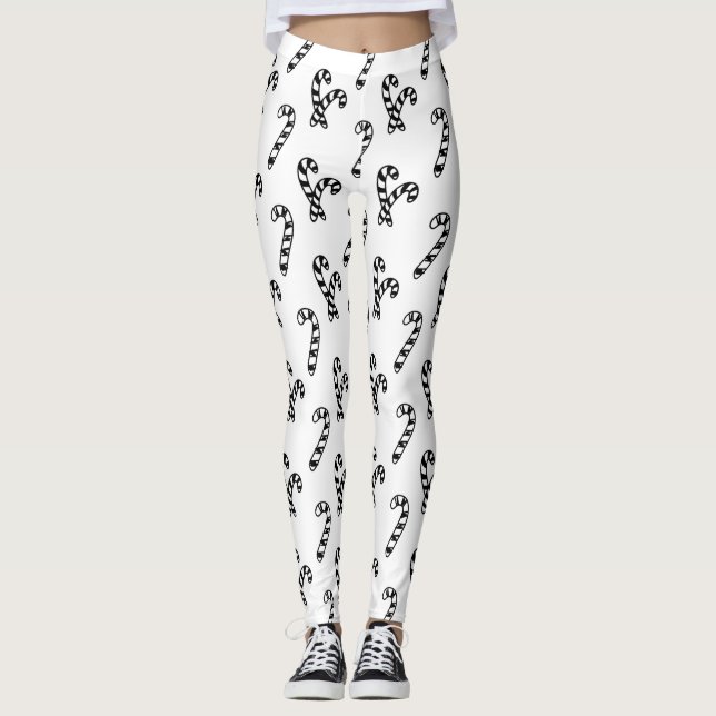 Candy Cane Black and White Pattern Leggings (Front)