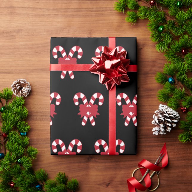 Candy Cane Black Christmas Wrapping Paper (Holiday Gift)