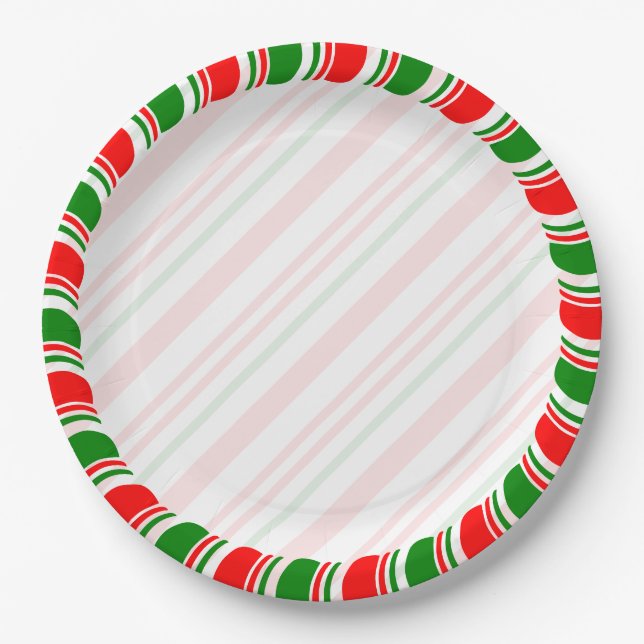 Candy Cane Border Christmas Blank Custom  Paper Plate (Front)