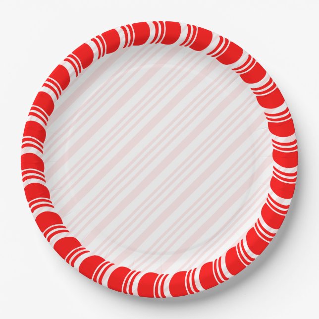 Candy Cane Border Christmas Blank Custom  Paper Plate (Front)