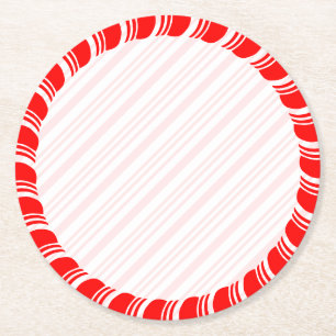 Candy Cane Border Christmas Blank Custom  Round Paper Coaster