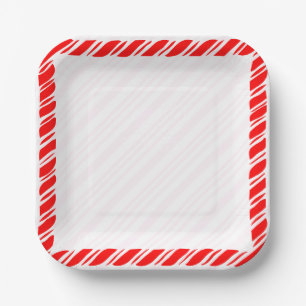 Candy Cane Border Christmas Decor Custom Paper Plate