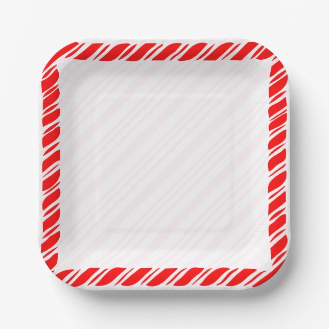 Candy Cane Border Christmas Decor Custom  Paper Plate (Front)