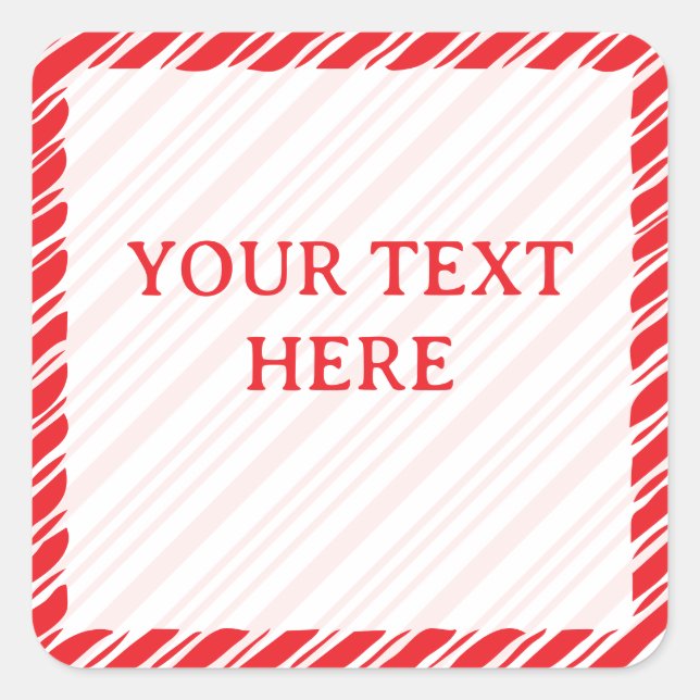 Candy Cane Border Christmas Decor Custom Text Square Sticker (Front)