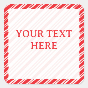 Candy Cane Border Christmas Decor Custom Text Square Sticker