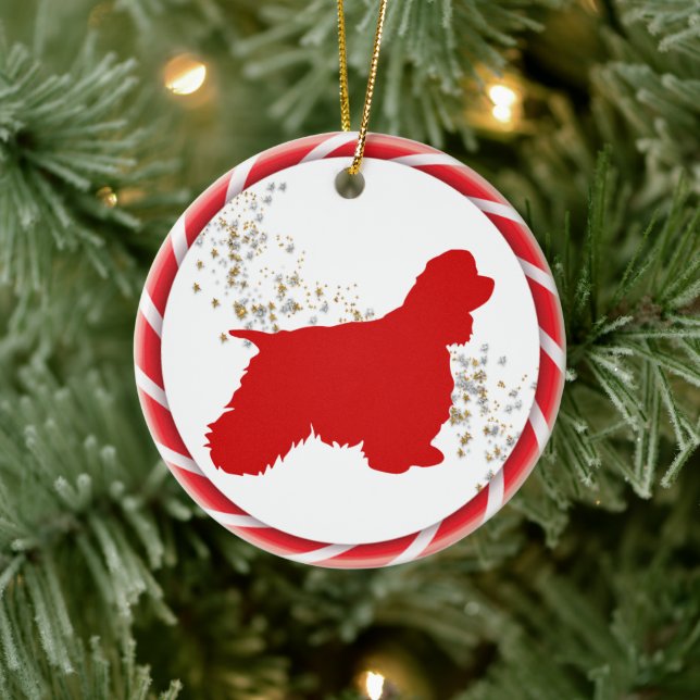 Candy Cane Border Cocker Spaniel Ceramic Ornament (Tree)