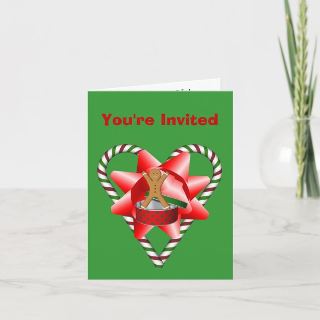 Candy Cane Bow Christmas Holiday Party Invitation (Front)