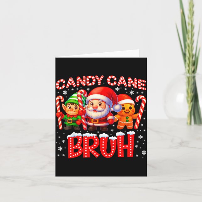 Candy Cane Bruh Cute Santa Elf Christmas Xmas Boy  Card (Front)