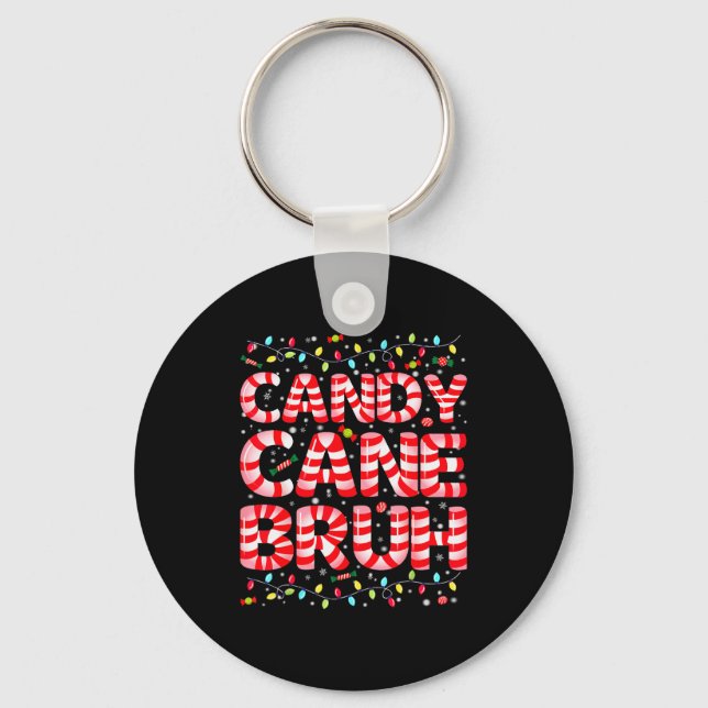 Candy Cane Bruh Tree Light Pjs Christmas Xmas Men  Keychain (Front)