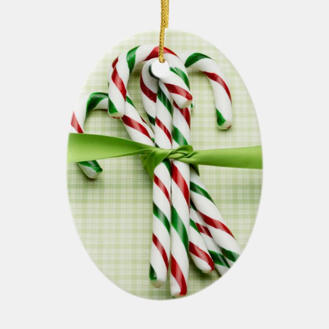 Candy Cane Bundle Ceramic Ornament (Front)