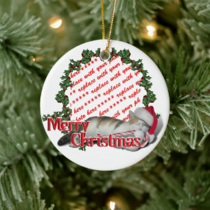 Candy Cane Cat Christmas Photo Frame Ceramic Ornament