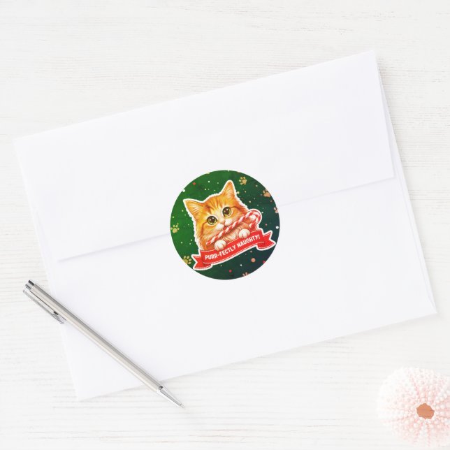 Candy Cane Cat Sticker – Cute Mischievous  (Envelope)