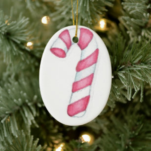 Candy Cane Ceramic Ornament