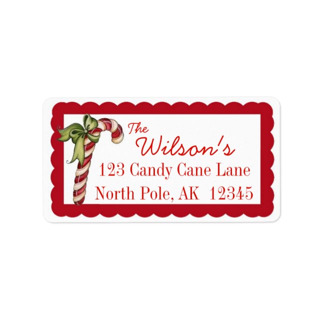Candy Cane Christmas Address Labels Personalize (Front)