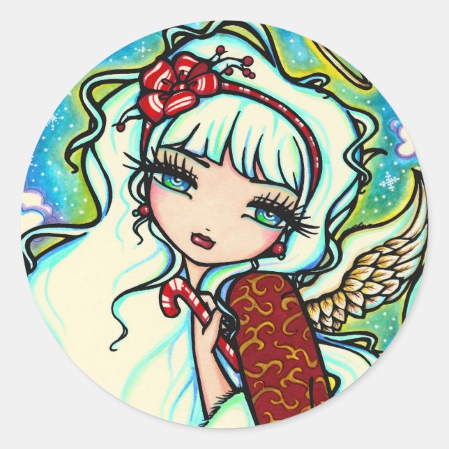 Candy Cane Christmas Angel by Hannah Lynn Classic Round Sticker (Front)