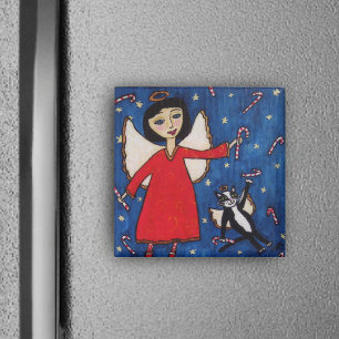 Candy Cane Christmas Angel Magnet