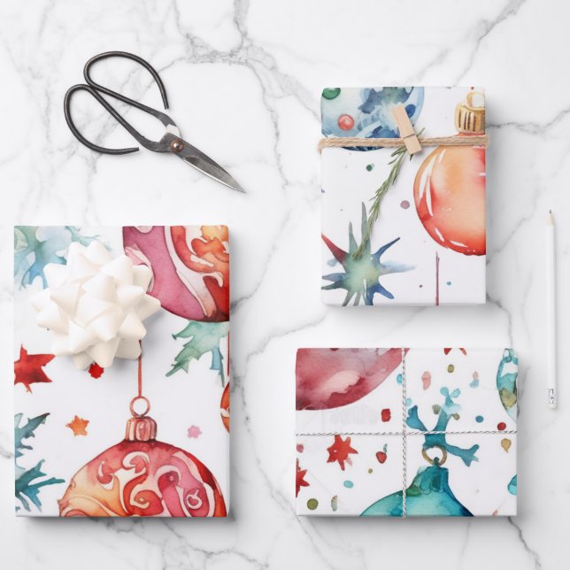 Candy Cane Christmas Balls Wrapping Paper Sheet (Front)