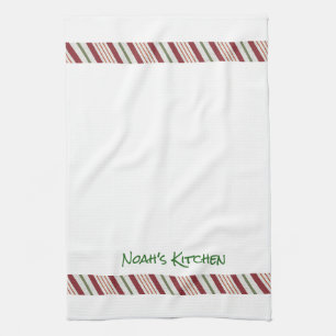 Candy Cane Christmas Border Tea Kitchen Towel