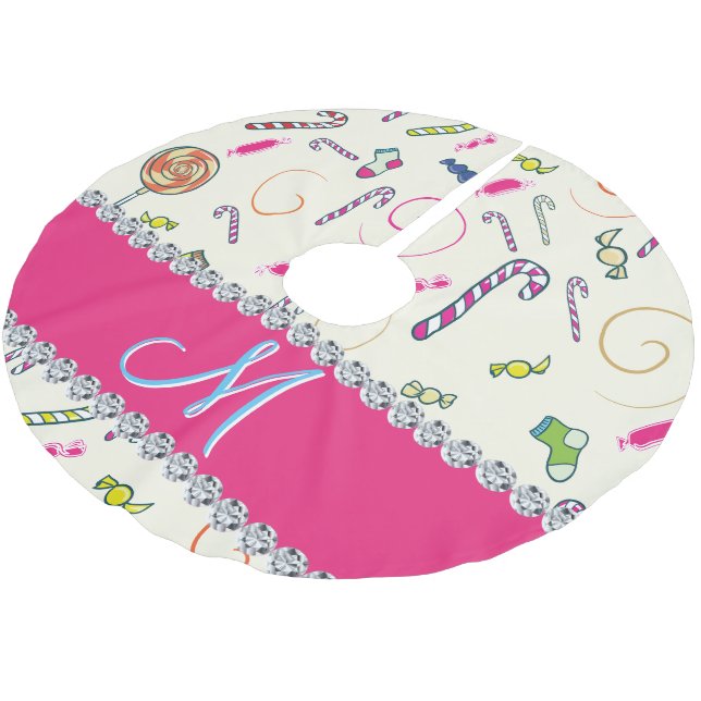 Candy Cane Christmas Brushed Polyester Tree Skirt (Angled)