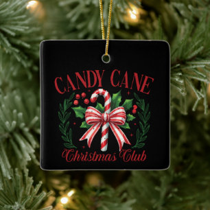 Candy Cane Christmas Club Squad Matching Winter Ceramic Ornament