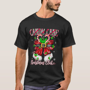 Candy Cane Christmas Club Xmas Lights Coquette Bow T-Shirt