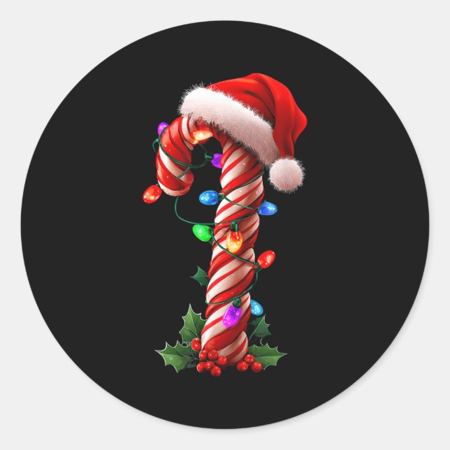 Candy Cane Christmas Design Boys Girls Kids Adults Classic Round Sticker (Front)