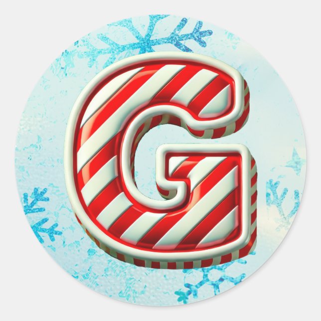 Candy Cane Christmas "G" Sticker, Festive Stripes Classic Round Sticker (Front)