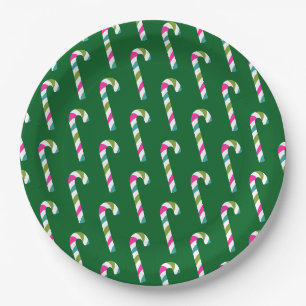 Candy Cane Christmas Green Paper Plate