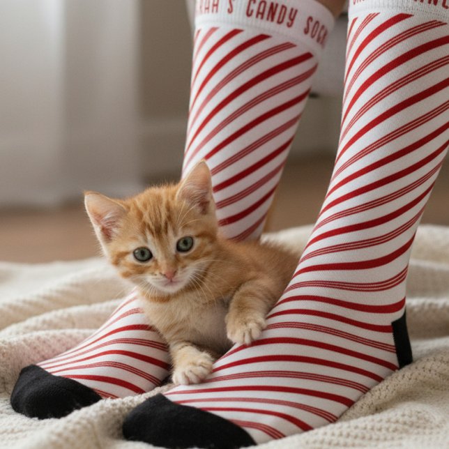 Candy Cane Christmas Holiday Personalized Socks (Enjoy holiday cuddles with your furry friend! )