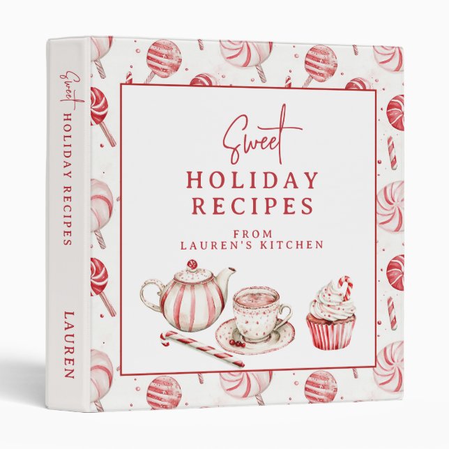 Candy Cane Christmas Holiday Recipes Cookbook  Binder (Front/Spine)