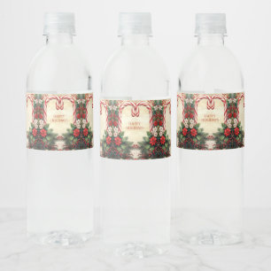Candy Cane Christmas Holiday Water Bottle Label