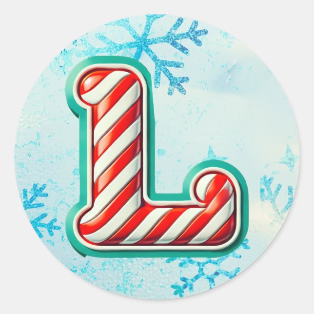 Candy Cane Christmas "L" Sticker, Festive Stripes Classic Round Sticker (Front)