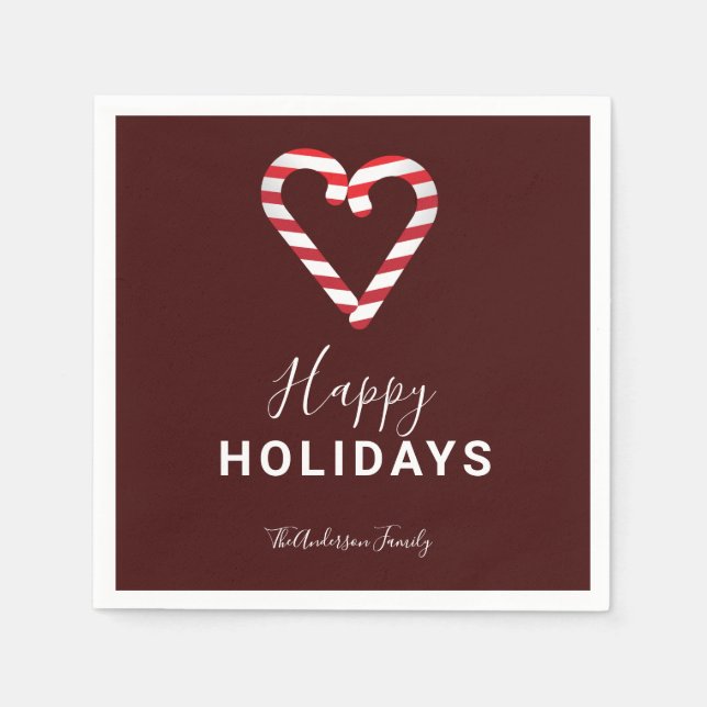 Candy Cane Christmas Minimal Red Happy Holidays  Napkin (Front)