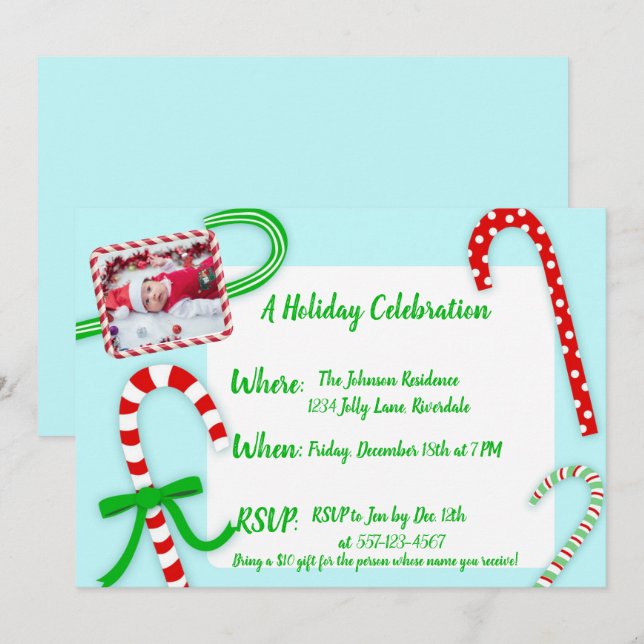 Candy Cane Christmas Party Invitation (Front/Back)