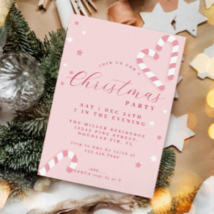Candy Cane Christmas Party Invitation Pink