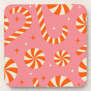 Candy cane Christmas retro pattern   Coaster