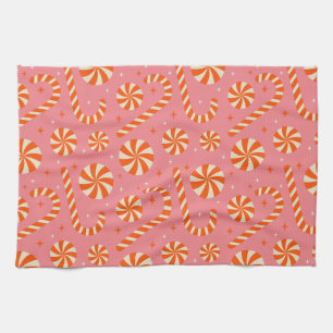 Candy cane Christmas retro pattern Kitchen Towel
