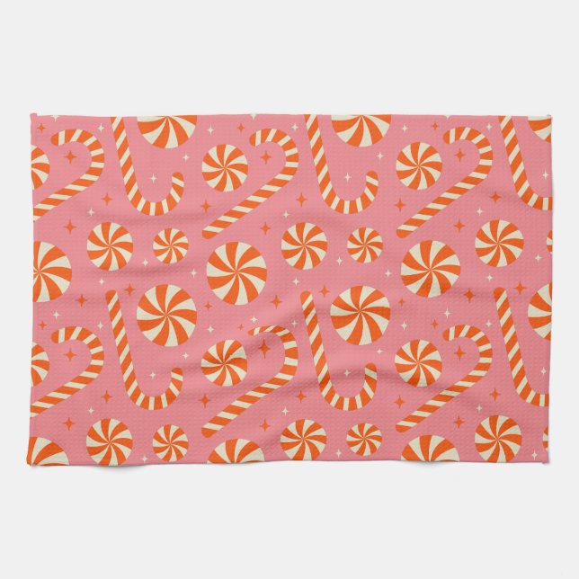Candy cane Christmas retro pattern  Kitchen Towel (Horizontal)