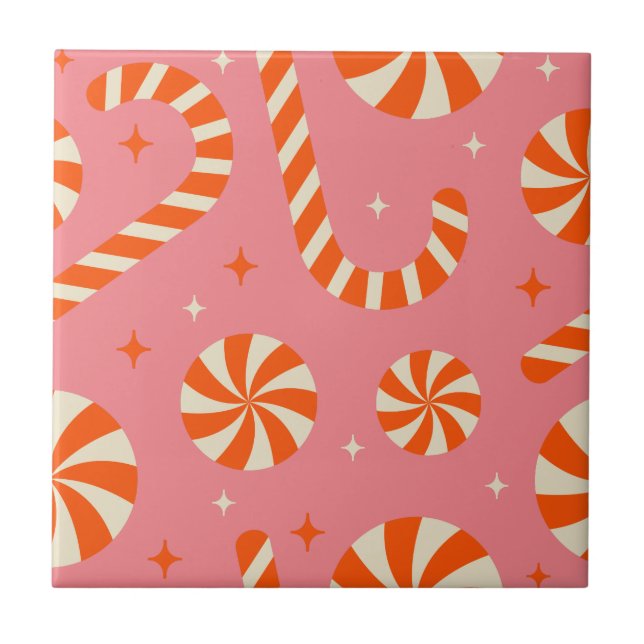 Candy cane Christmas retro pattern  Tile (Front)