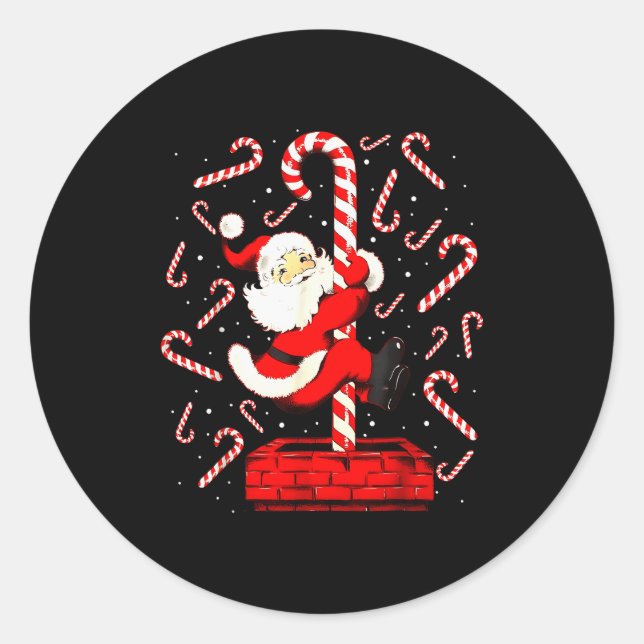 Candy Cane Christmas Santa Funny Lights Xmas Men W Classic Round Sticker (Front)