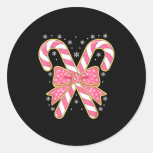 Candy Cane Christmas Season Girls Womens Retro Coq Classic Round Sticker