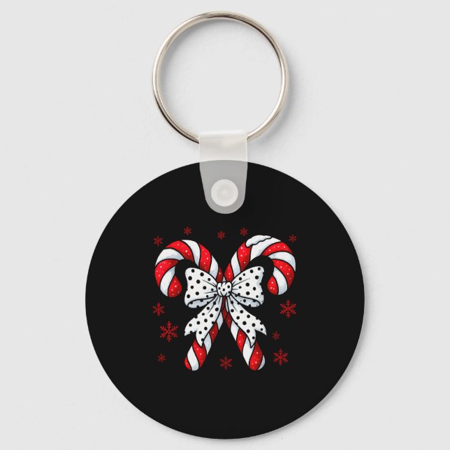 Candy Cane Christmas Season Girls Womens Retro Coq Keychain (Front)