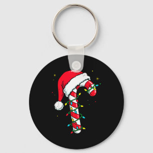 Candy Cane Christmas Shirt Santa Hat Family Matchi Keychain