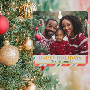 Candy Cane Christmas Square Photo Ornament