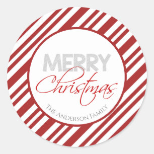 Candy Cane Christmas Stripe Custom Classic Round Sticker
