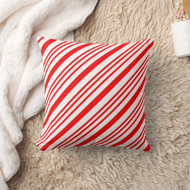 Candy Cane Christmas Stripe Pattern Throw Pillow (Blanket)
