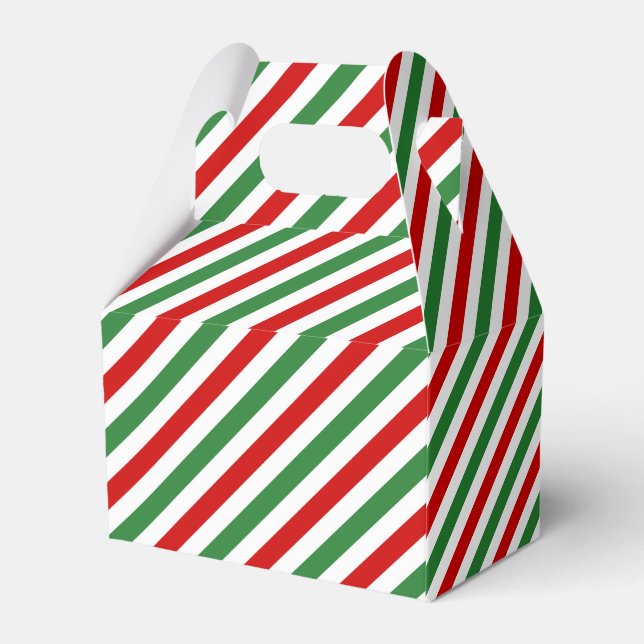 Candy Cane Christmas Stripes Red Green Favor Box (Back Side)