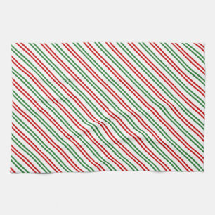 Candy Cane Christmas Stripes Red Green Kitchen Towel