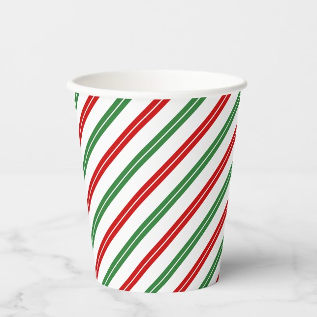 Candy Cane Christmas Stripes Red Green Paper Cups (Front)